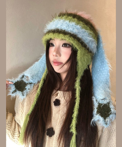Colorblock Striped Fur Knit Bonnie Hat