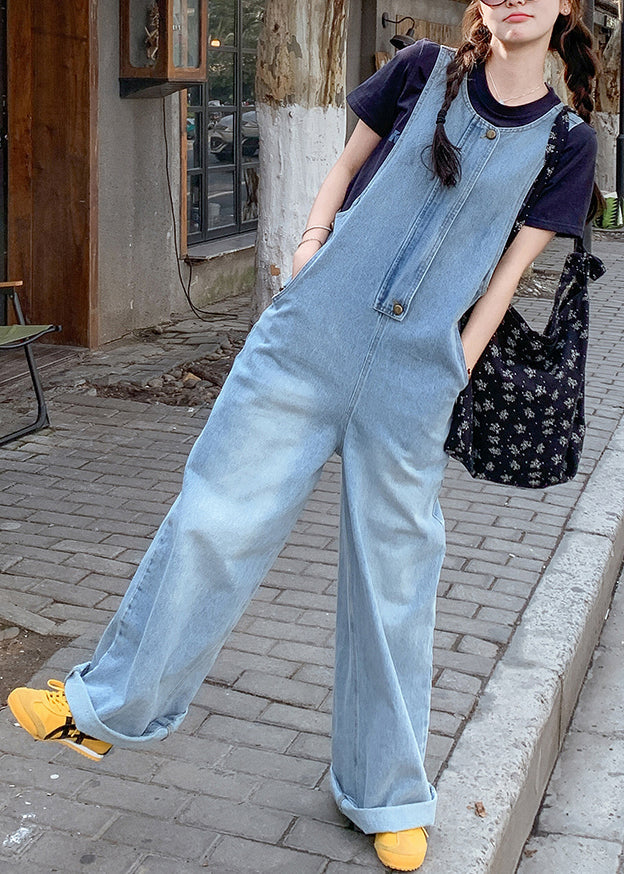 New Blue T-shirt and Denim Jumpsuit Set Summer