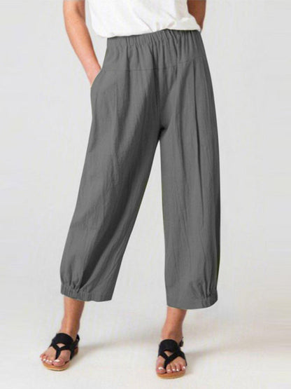 Loose Harem Pants High Waist Cotton Linen Cropped Pants Wide Leg Pants