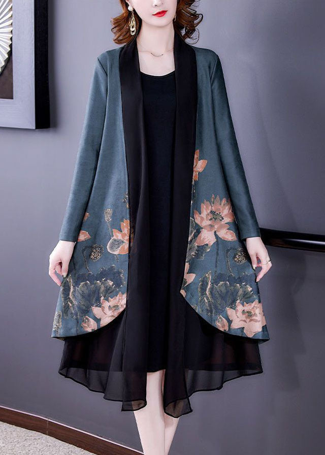 Blue Asymmetrical Tulle Patchwork Loose Cardigans Long Sleeve