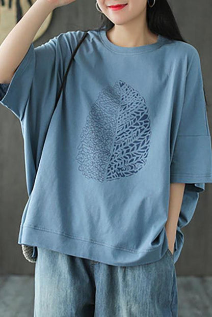 Limited Stock- Leaf Printed Summer Half Sleeve Cotton T-shirt