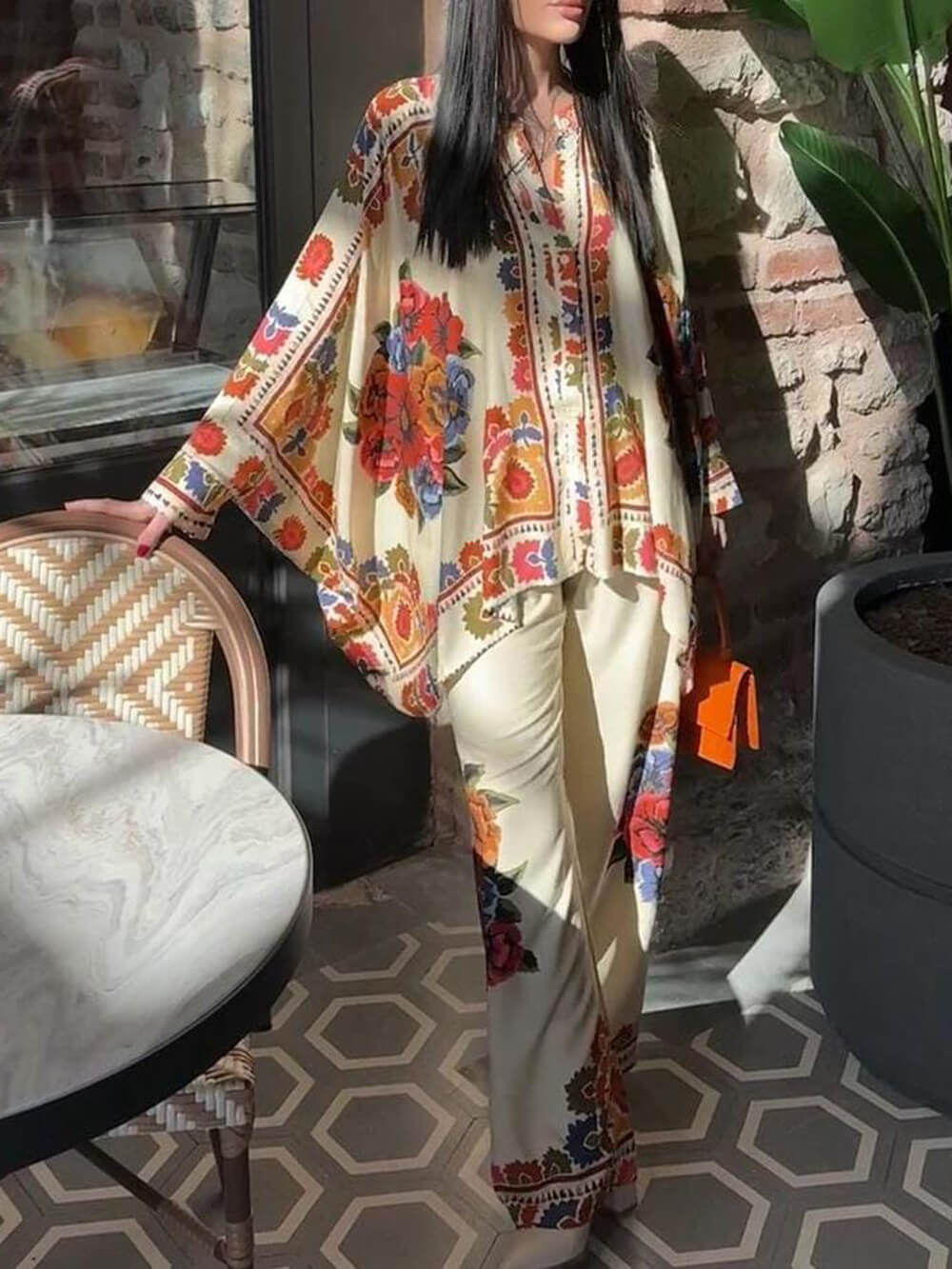 Fun Unique Printed Button Up Oversized Blouse