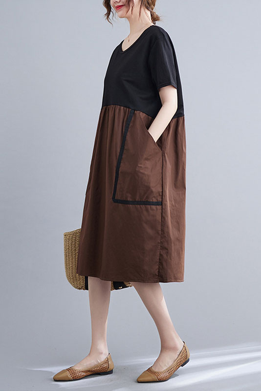 -summer Color Crew Neck Stitching Dress