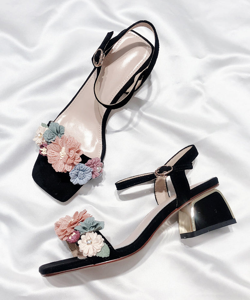Classy Apricot Buckle Strap Chunky Heel Sandals Peep Toe