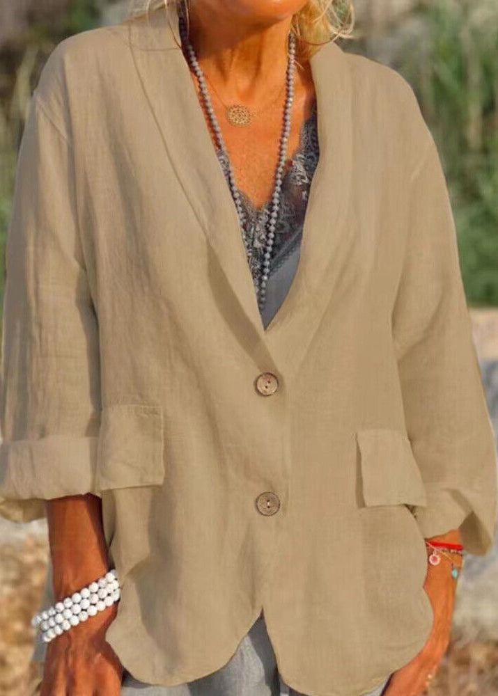 White Pockets Button Cotton Coats Fall