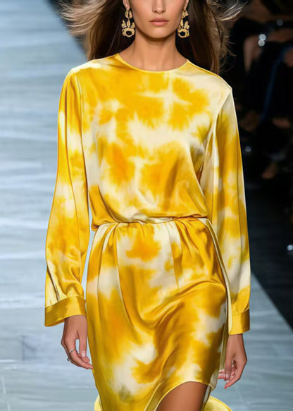 Yellow Tie Dye Silk Day Dress Spring