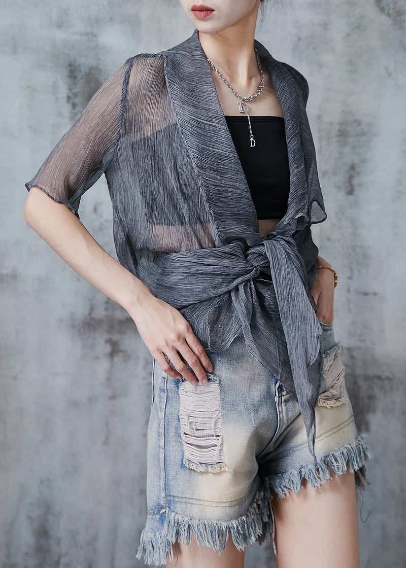 French Grey Oversized Tulle Upf 50+ Cardigan Summer