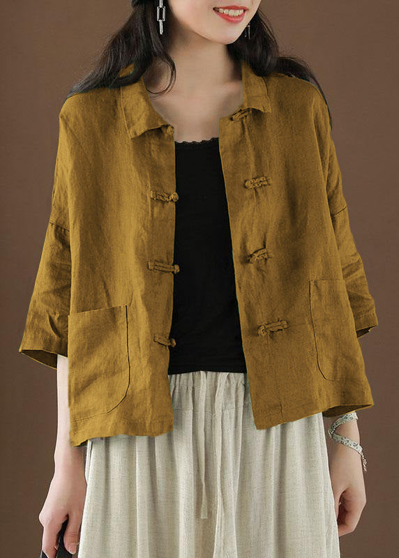 Green Peter Pan Collar Pockets Summer Linen Top