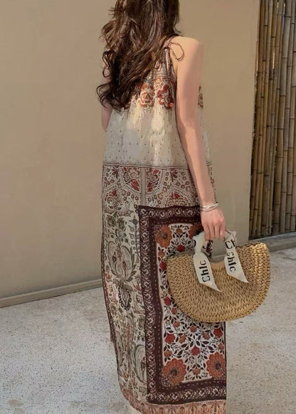 Print Tasseled Pockets Patchwork Cotton Spaghetti Strap Dress Sleeveless