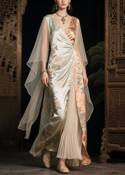 Asymmetrical Patchwork Tulle Evening Dress Cloak Sleeves