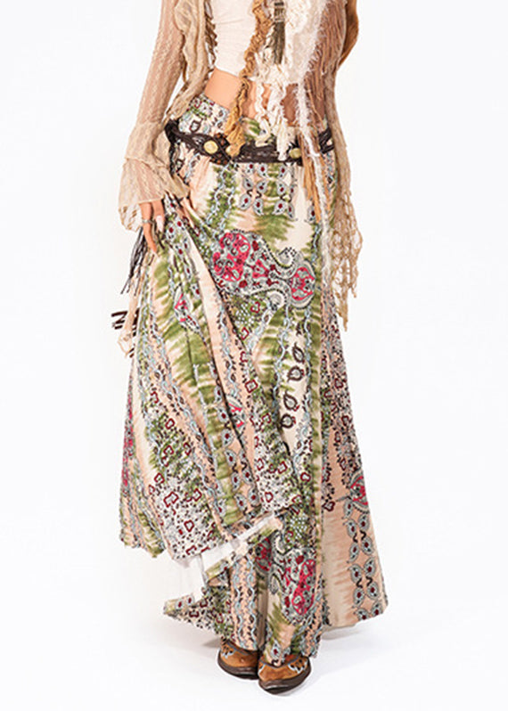 Green High Waist Print a Line Skirt Summer