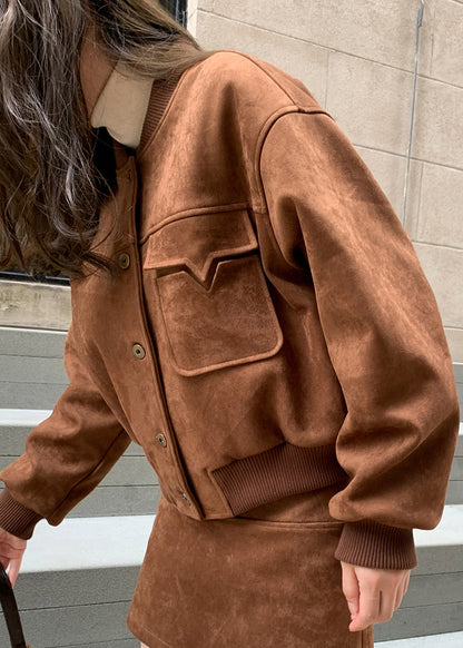 Brown Pockets Fine Cotton Filled Jacket Winter
