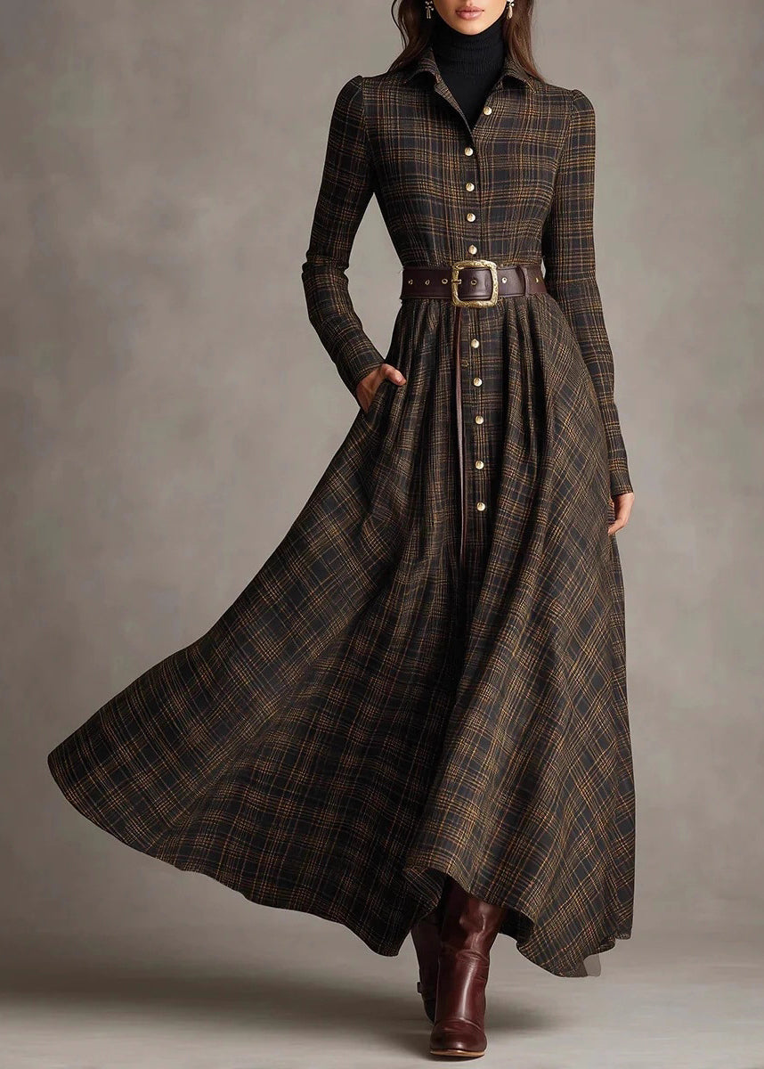 New Peter Pan Collar Plaid Cotton Shirts Dresses Fall