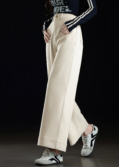 White Oversized Denim Straight Crop Pants Spring