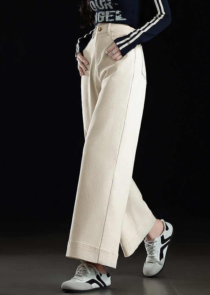 White Oversized Denim Straight Crop Pants Spring