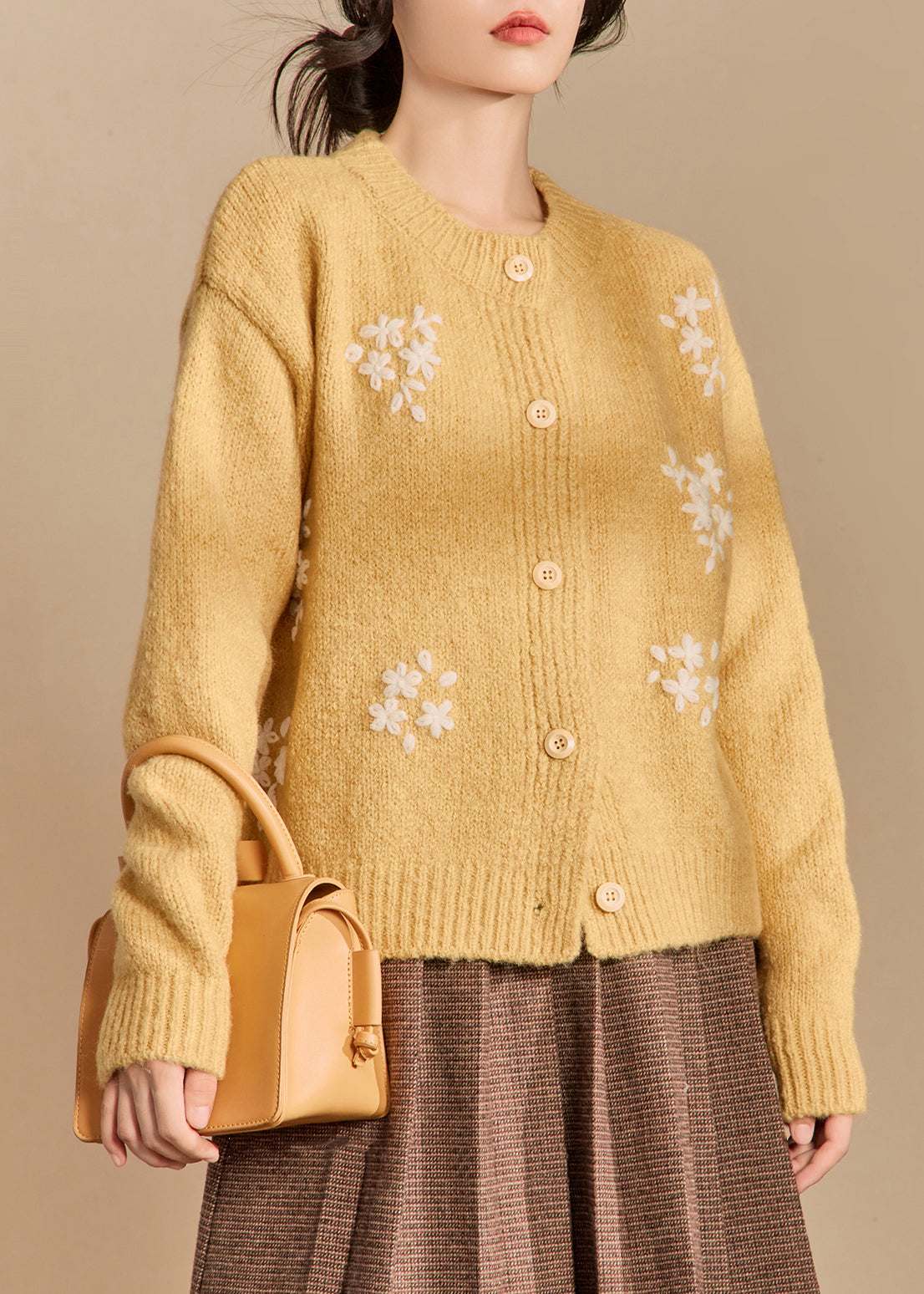 Yellow Button Cozy Knit Cardigan Winter