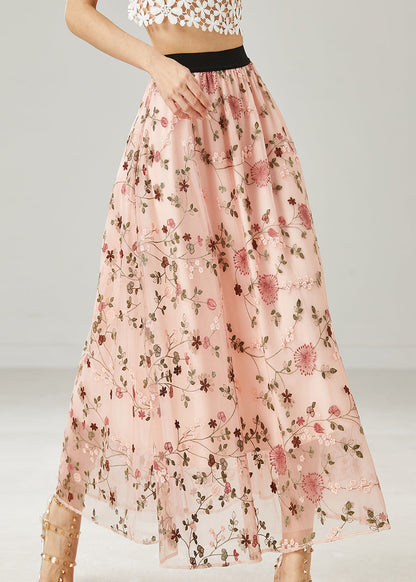 Pink Tulle a Line Skirts Embroidered Summer