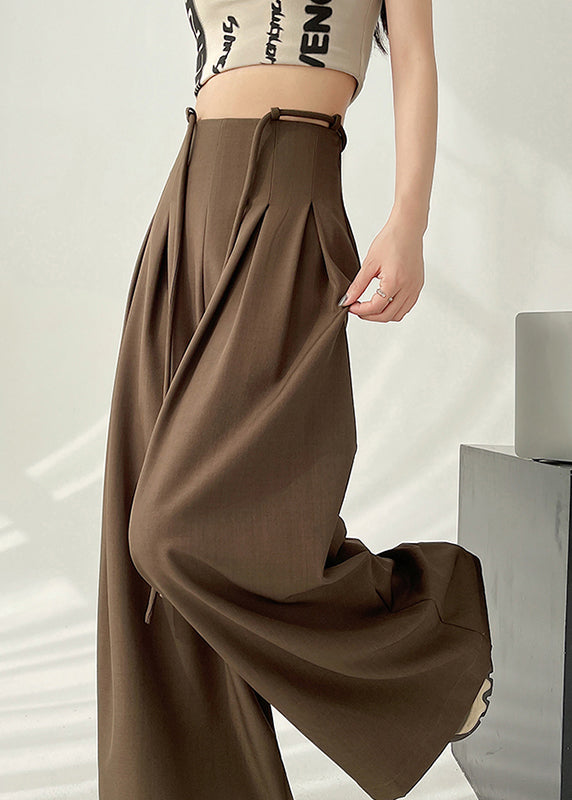 New Coffee High Waist Wrinkled Wide Leg Pants Fall
