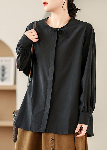 Black Oversized Patchwork Cotton Shirts Spring