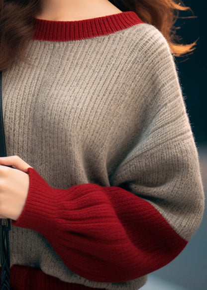 Camel O Neck Thick Patchwork Knit Sweaters Winter