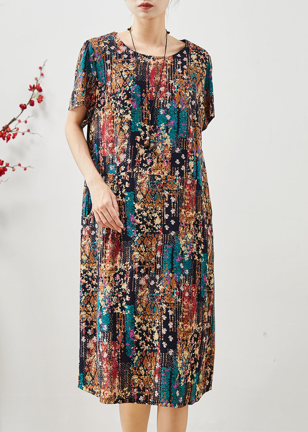 Black Oversized Print Cotton Dress Summer