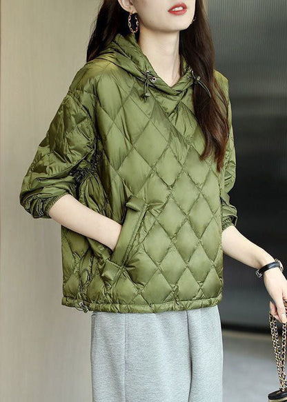 Green Hooded Drawstring Pockets Fine Cotton Filled Sweatshirts Top Winter