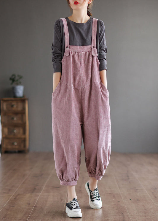 Pink Oversized Color Corduroy Jumpsuits Fall