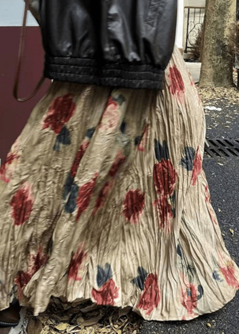 Wrinkled Print Pockets Cotton Skirt Summer