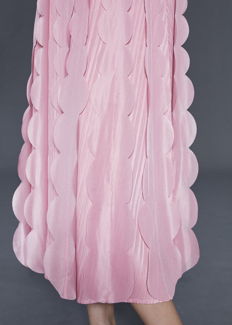 Original Design Pink Ruffles Silk a Line Dress Summer