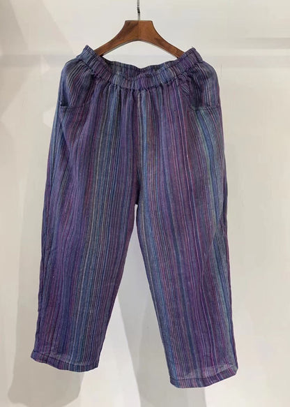 Stylish Orange Oversized Striped Linen Harem Pants Summer
