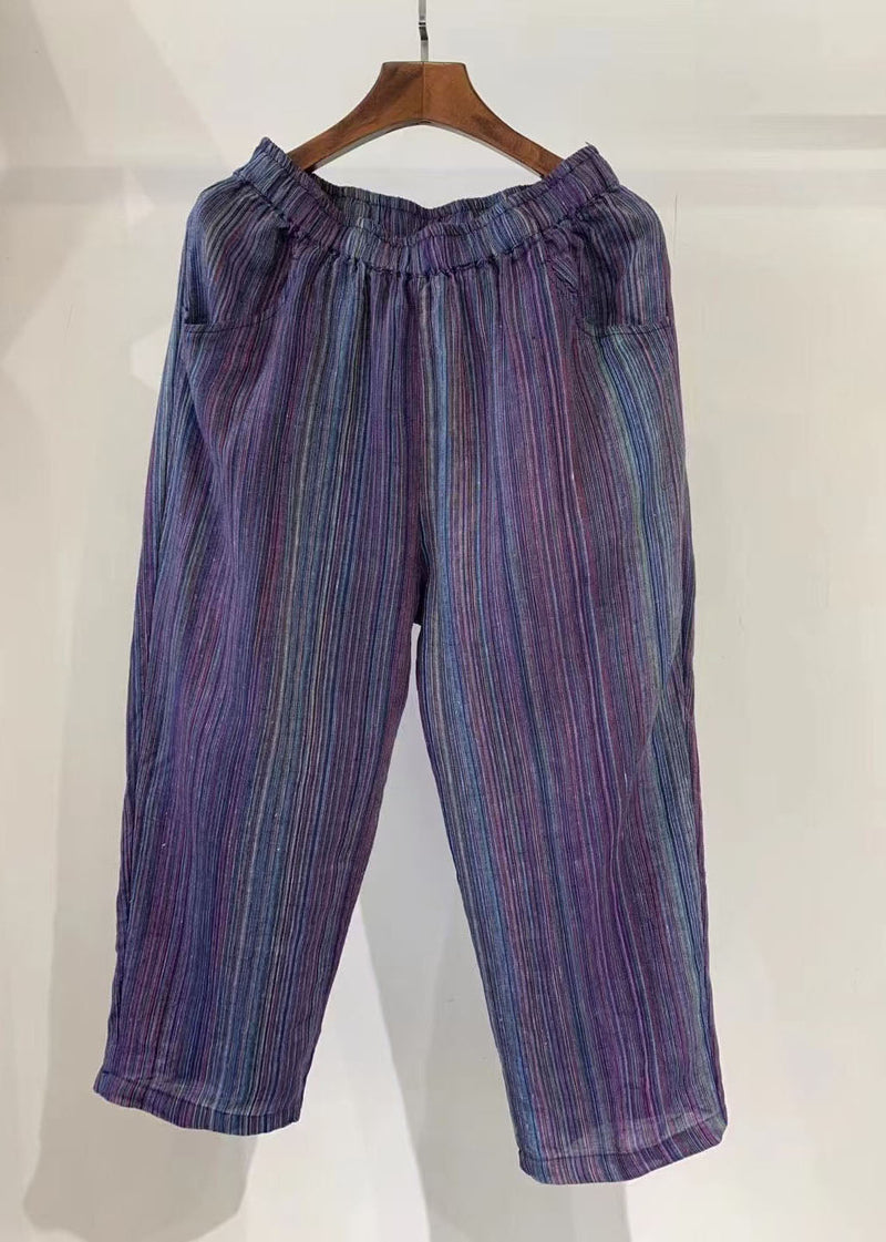 Stylish Orange Oversized Striped Linen Harem Pants Summer