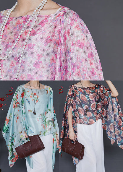 Diy Green Oversized Print Chiffon Upf 50+ Tops Summer