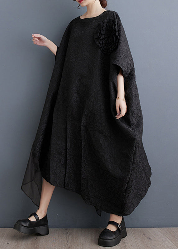 Black Tulle Patchwork Maxi Asymmetrical Dress Batwing Sleeve