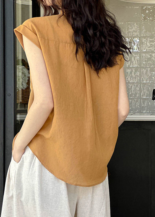 Orange Peter Pan Collar Button Silk Cotton Shirt Summer
