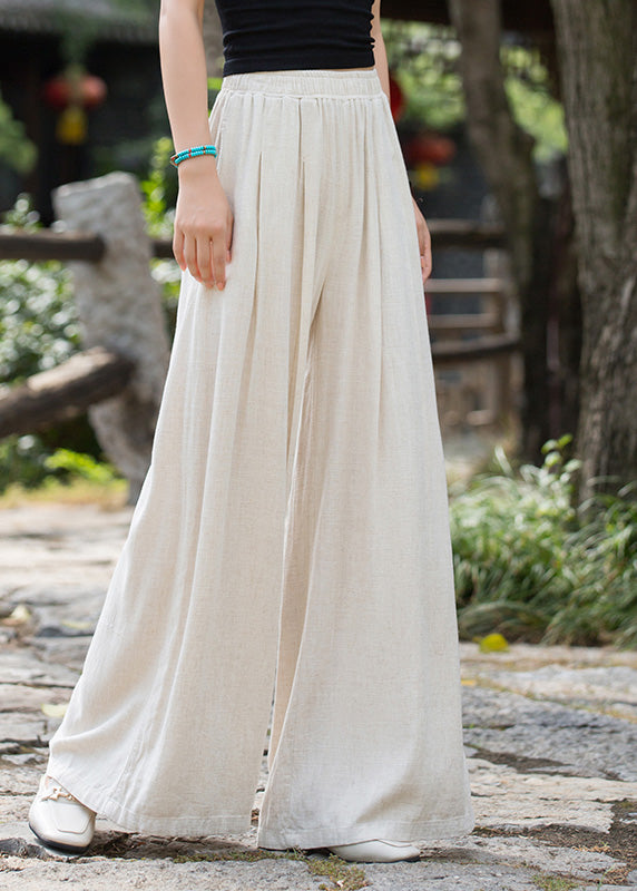 Summer New Elastic Waist Linen Loose Wide Leg Pants