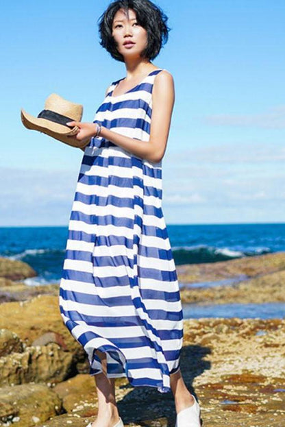 Limited Stock- Summer Loose Stripe Sleeveless Pinafore Dress