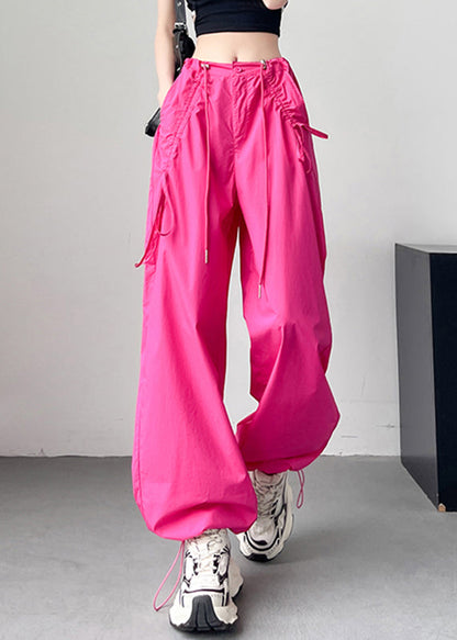 Rose High Waist Pockets Drawstring Straight Pants