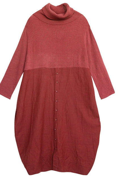 Wool Patchwork Turtleneck Sweater Dress