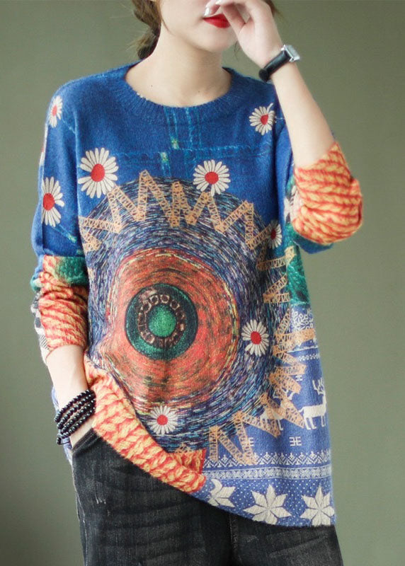 O-neck Print Fall Knitted Sweater Tops