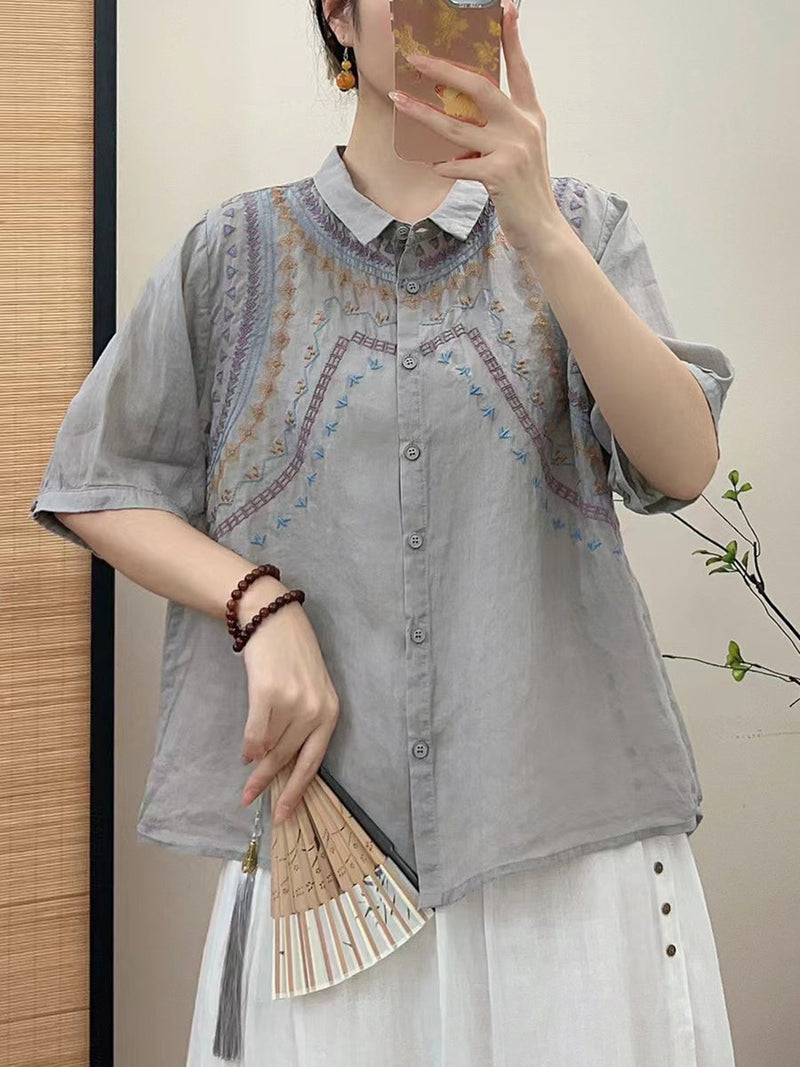 Summer Embroidery Button-up Shirt
