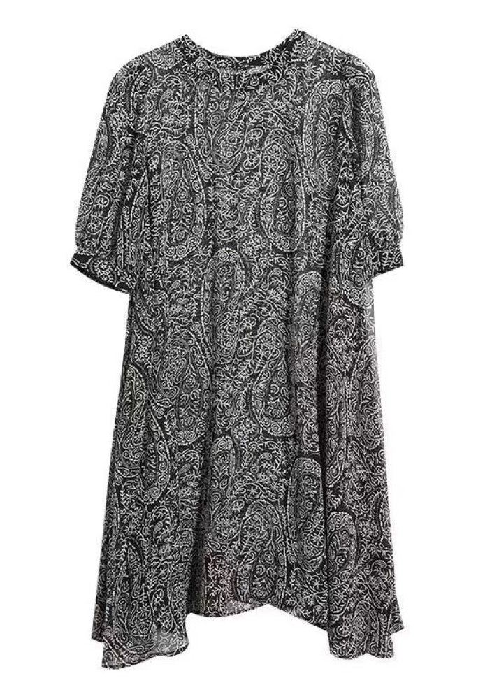 Black Oversized Print Chiffon Tea Dress Summer