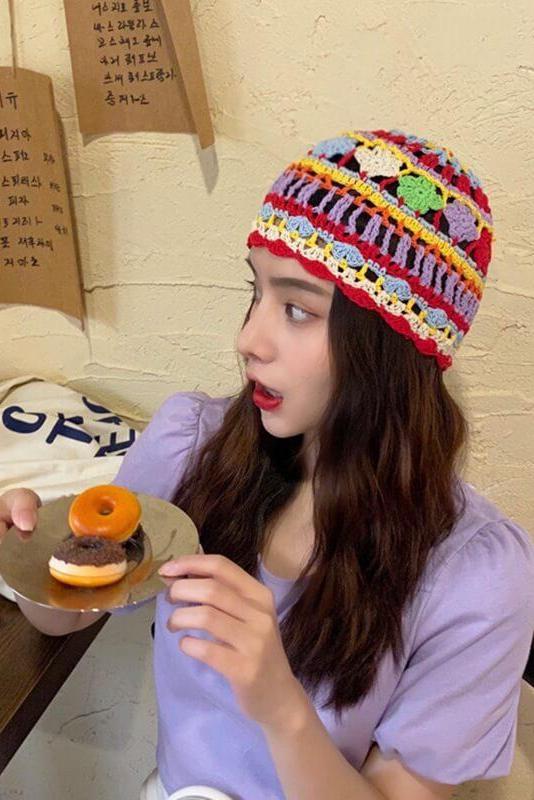 Multicolor Knitted Hollow Out Hat