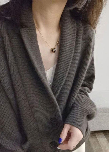 Grey V Neck Chunky Oversized Knit Cardigans Spring