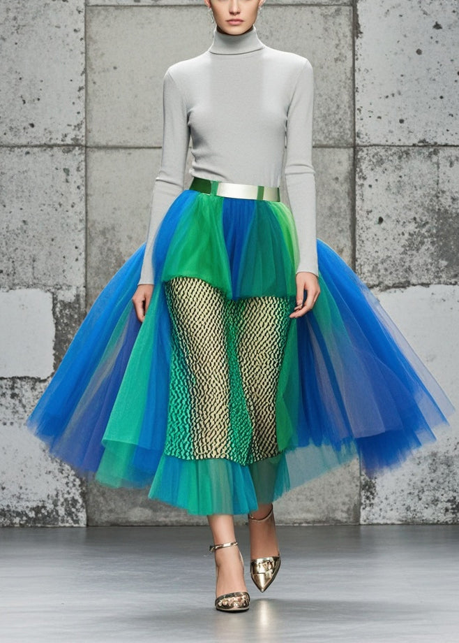 Colorblock Hollow Out Patchwork Tulle Skirts Summer