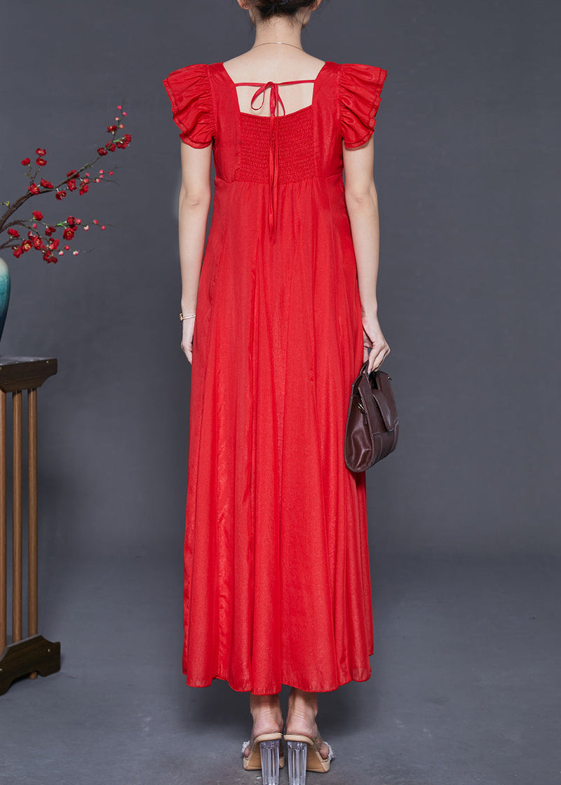 Red Exra Large Hem Chiffon Long Dress Butterfly Sleeve
