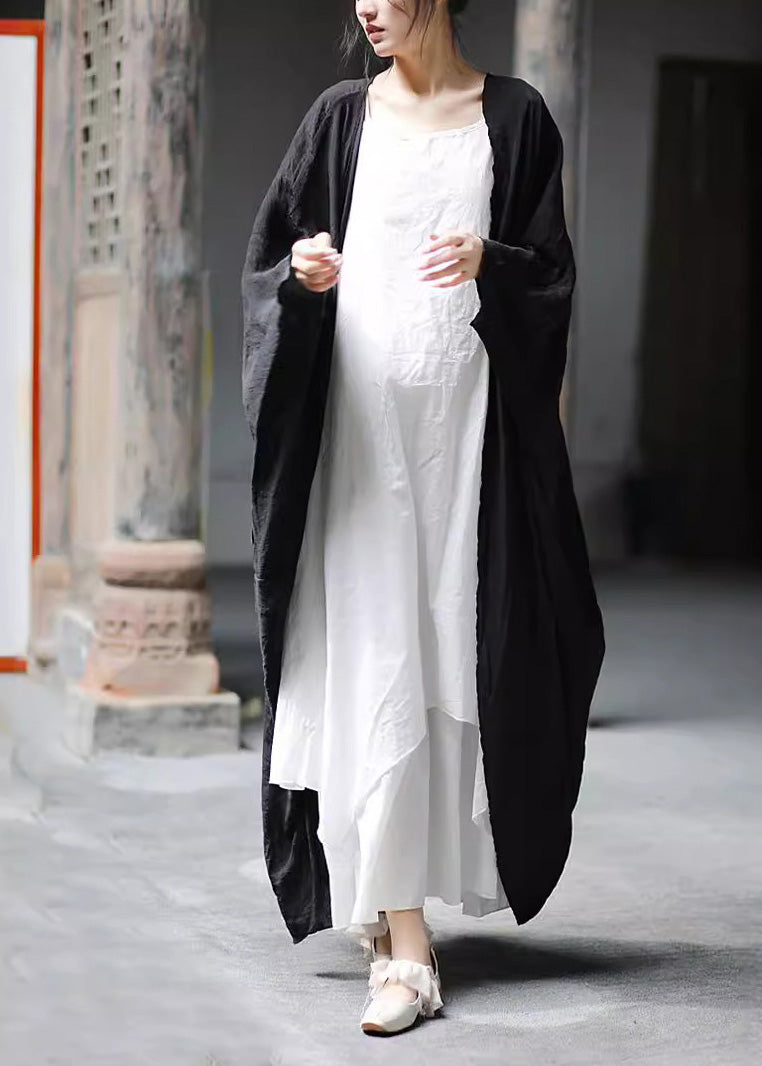 Khaki Cotton Long Cardigan Batwing Sleeve