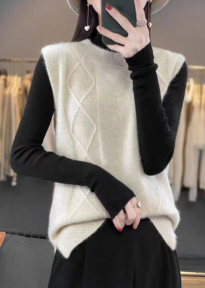 Beige O-neck Cozy Knit Vest Sleeveless