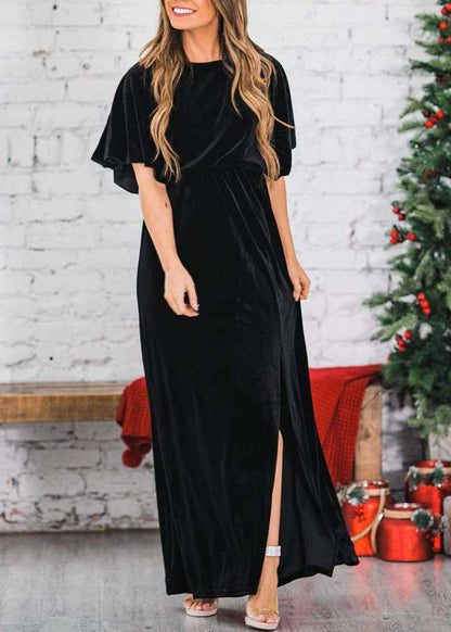 Mulberry Patchwork Velvet Dress Butterfly Sleeve