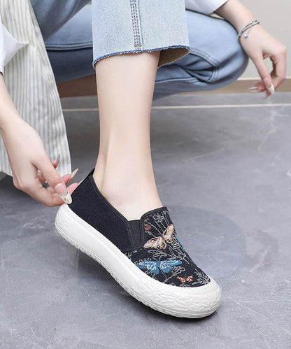 Embroidered Flats Black Cotton Fabric