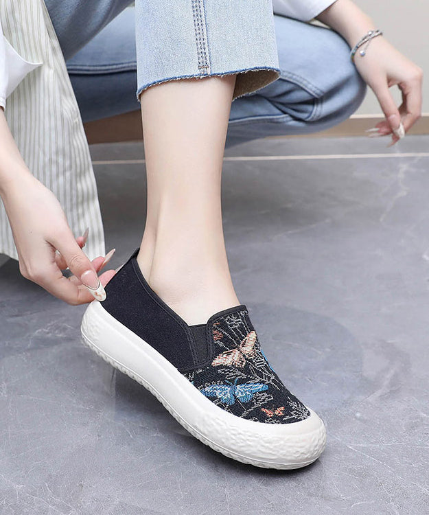 Embroidered Flats Black Cotton Fabric